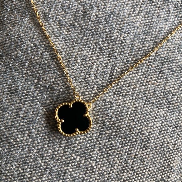 SILVER-TONE BLACK CLOVER NECKLACE - Picture 3 of 10